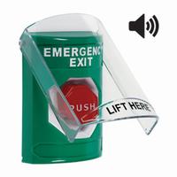 Safety Technology SS21A2EX-EN | Green Indoor Only Flush or Surface with Horn Key-to-Reset (Illuminated) Stopper Station with EMERGENCY EXIT Label English