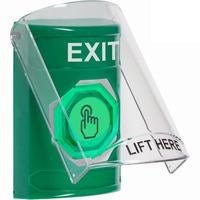 Safety Technology SS21A6XT-EN | Green Indoor Only Flush or Surface with Horn Momentary (Illuminated) with Green Lens Stopper Station with EXIT Label English