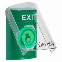 Safety Technology SS21A7XT-EN | Green Indoor Only Flush or Surface with Horn Weather Resistant Momentary (Illuminated) with Green Lens Stopper Station with EXIT Label English
