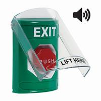 Safety Technology SS21A9XT-EN | Green Indoor Only Flush or Surface with Horn Turn-to-Reset (Illuminated) Stopper Station with EXIT Label English