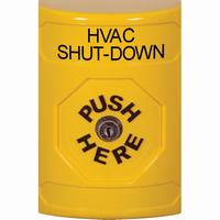 Safety Technology SS2200HV-EN | Yellow No Cover Key-to-Reset Stopper Station with HVAC SHUT DOWN Label English