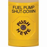 Safety Technology SS2200PS-EN | Yellow No Cover Key-to-Reset Stopper Station with FUEL PUMP SHUT DOWN Label English