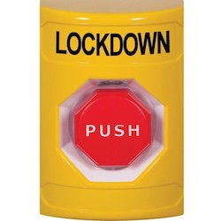 Safety Technology SS2202LD-EN | Yellow No Cover Key-to-Reset (Illuminated) Stopper Station with LOCKDOWN Label English