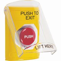 Safety Technology SS2221PX-EN | Yellow Indoor Only Flush or Surface Turn-to-Reset Stopper Station with PUSH TO EXIT Label English
