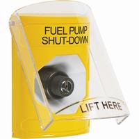 Safety Technology SS2223PS-EN | Yellow Indoor Only Flush or Surface Key-to-Activate Stopper Station with FUEL PUMP SHUT DOWN Label English