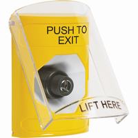 Safety Technology SS2223PX-EN | Yellow Indoor Only Flush or Surface Key-to-Activate Stopper Station with PUSH TO EXIT Label English
