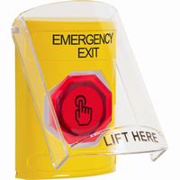 Safety Technology SS2226EX-EN | Yellow Indoor Only Flush or Surface Momentary (Illuminated) with Red Lens Stopper Station with EMERGENCY EXIT Label English