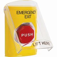 Safety Technology SS2228EX-EN | Yellow Indoor Only Flush or Surface Pneumatic (Illuminated) Stopper Station with EMERGENCY EXIT Label English