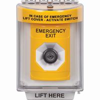 Safety Technology SS2233EX-EN | Yellow Indoor/Outdoor Flush Key-to-Activate Stopper Station with EMERGENCY EXIT Label English