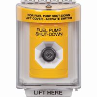 Safety Technology SS2233PS-EN | Yellow Indoor/Outdoor Flush Key-to-Activate Stopper Station with FUEL PUMP SHUT DOWN Label English