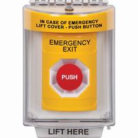 Safety Technology SS2234EX-EN | Yellow Indoor/Outdoor Flush Momentary Stopper Station with EMERGENCY EXIT Label English
