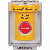 Safety Technology SS2235PX-EN | Yellow Indoor/Outdoor Flush Momentary (Illuminated) Stopper Station with PUSH TO EXIT Label English