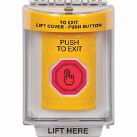 Safety Technology SS2236PX-EN | Yellow Indoor/Outdoor Flush Momentary (Illuminated) with Red Lens Stopper Station with PUSH TO EXIT Label English
