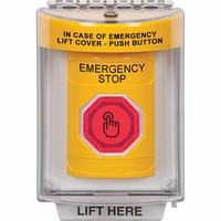 Safety Technology SS2237ES-EN | Yellow Indoor/Outdoor Flush Weather Resistant Momentary (Illuminated) with Red Lens Stopper Station with EMERGENCY STOP Label English