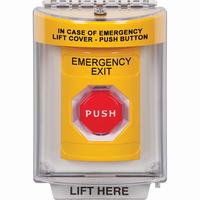 Safety Technology SS2238EX-EN | Yellow Indoor/Outdoor Flush Pneumatic (Illuminated) Stopper Station with EMERGENCY EXIT Label English