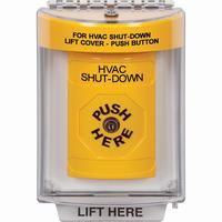 Safety Technology SS2240HV-EN | Yellow Indoor/Outdoor Flush with Horn Key-to-Reset Stopper Station with HVAC SHUT DOWN Label English