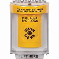 Safety Technology SS2240PS-EN | Yellow Indoor/Outdoor Flush with Horn Key-to-Reset Stopper Station with FUEL PUMP SHUT DOWN Label English