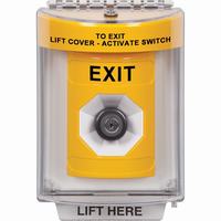 Safety Technology SS2243XT-EN | Yellow Indoor/Outdoor Flush with Horn Key-to-Activate Stopper Station with EXIT Label English