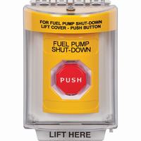 Safety Technology SS2245PS-EN | Yellow Indoor/Outdoor Flush with Horn Momentary (Illuminated) Stopper Station with FUEL PUMP SHUT DOWN Label English