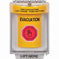 Safety Technology SS2247EV-EN | Yellow Indoor/Outdoor Flush with Horn Weather Resistant Momentary (Illuminated) with Red Lens Stopper Station with EVACUATION Label English