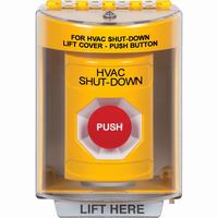 Safety Technology SS2274HV-EN | Yellow Indoor/Outdoor Surface Momentary Stopper Station with HVAC SHUT DOWN Label English