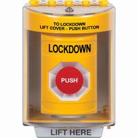 Safety Technology SS2274LD-EN | Yellow Indoor/Outdoor Surface Momentary Stopper Station with LOCKDOWN Label English