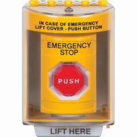 Safety Technology SS2275ES-EN | Yellow Indoor/Outdoor Surface Momentary (Illuminated) Stopper Station with EMERGENCY STOP Label English