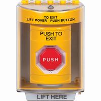 Safety Technology SS2279PX-EN | Yellow Indoor/Outdoor Surface Turn-to-Reset (Illuminated) Stopper Station with PUSH TO EXIT Label English
