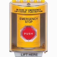 Safety Technology SS2289ES-EN | Yellow Indoor/Outdoor Surface with Horn Turn-to-Reset (Illuminated) Stopper Station with EMERGENCY STOP Label English