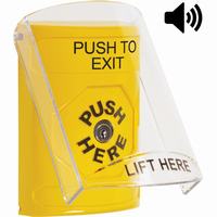 Safety Technology SS22A0PX-EN | Yellow Indoor Only Flush or Surface with Horn Key-to-Reset Stopper Station with PUSH TO EXIT Label English
