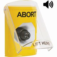 Safety Technology SS22A3AB-EN | Yellow Indoor Only Flush or Surface with Horn Key-to-Activate Stopper Station with ABORT Label English