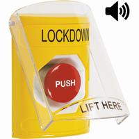 Safety Technology SS22A4LD-EN | Yellow Indoor Only Flush or Surface with Horn Momentary Stopper Station with LOCKDOWN Label English
