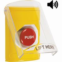 Safety Technology SS22A4NT-EN | Yellow Indoor Only Flush or Surface with Horn Momentary Stopper Station with No Text Label English