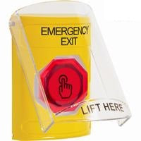 Safety Technology SS22A7EX-EN | Yellow Indoor Only Flush or Surface with Horn Weather Resistant Momentary (Illuminated) with Red Lens Stopper Station with EMERGENCY EXIT Label English
