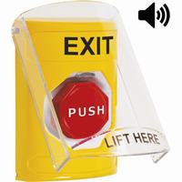 Safety Technology SS22A8XT-EN | Yellow Indoor Only Flush or Surface with Horn Pneumatic (Illuminated) Stopper Station with EXIT Label English