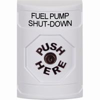 Safety Technology SS2300PS-EN | White No Cover Key-to-Reset Stopper Station with FUEL PUMP SHUT DOWN Label English
