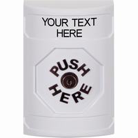 Safety Technology SS2300ZA-EN | White No Cover Key-to-Reset Stopper Station with Non-Returnable Custom Text Label English