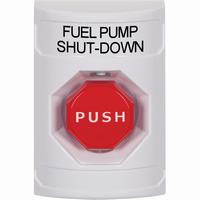 Safety Technology SS2302PS-EN | White No Cover Key-to-Reset (Illuminated) Stopper Station with FUEL PUMP SHUT DOWN Label English