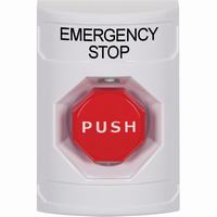 Safety Technology SS2305ES-EN | White No Cover Momentary (Illuminated) Stopper Station with EMERGENCY STOP Label English