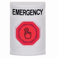 Safety Technology SS2306EM-EN | White No Cover Momentary (Illuminated) with Red Lens Stopper Station with EMERGENCY Label English