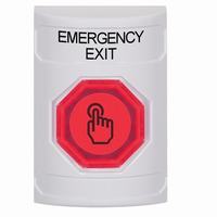 Safety Technology SS2307EX-EN | White No Cover Weather Resistant Momentary (Illuminated) with Red Lens Stopper Station with EMERGENCY EXIT Label English