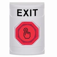 Safety Technology SS2307XT-EN | White No Cover Weather Resistant Momentary (Illuminated) with Red Lens Stopper Station with EXIT Label English