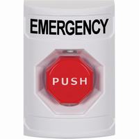 Safety Technology SS2308EM-EN | White No Cover Pneumatic (Illuminated) Stopper Station with EMERGENCY Label English