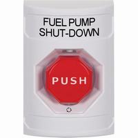 Safety Technology SS2309PS-EN | White No Cover Turn-to-Reset (Illuminated) Stopper Station with FUEL PUMP SHUT DOWN Label English