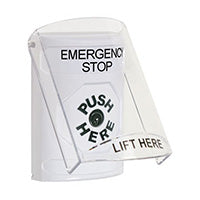 Safety Technology SS2320ES-EN | White Indoor Only Flush or Surface Key-to-Reset Stopper Station with EMERGENCY STOP Label English