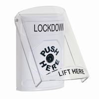 Safety Technology SS2320LD-EN | White Indoor Only Flush or Surface Key-to-Reset Stopper Station with LOCKDOWN Label English