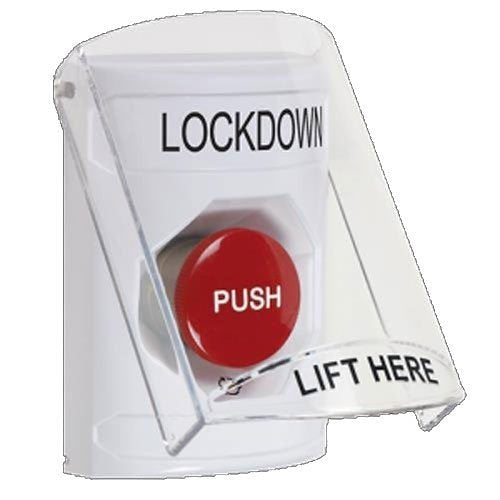 Safety Technology SS2321LD-EN | White Indoor Only Flush-To-Reset Stopper Station with Lockdown Label English