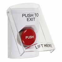 Safety Technology SS2321PX-EN | White Indoor Only Flush or Surface Turn-to-Reset Stopper Station with PUSH TO EXIT Label English