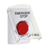 Safety Technology SS2322ES-EN | White Indoor Only Flush or Surface Key-to-Reset (Illuminated) Stopper Station with EMERGENCY STOP Label English
