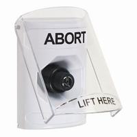 Safety Technology SS2323AB-EN | White Indoor Only Flush or Surface Key-to-Activate Stopper Station with ABORT Label English